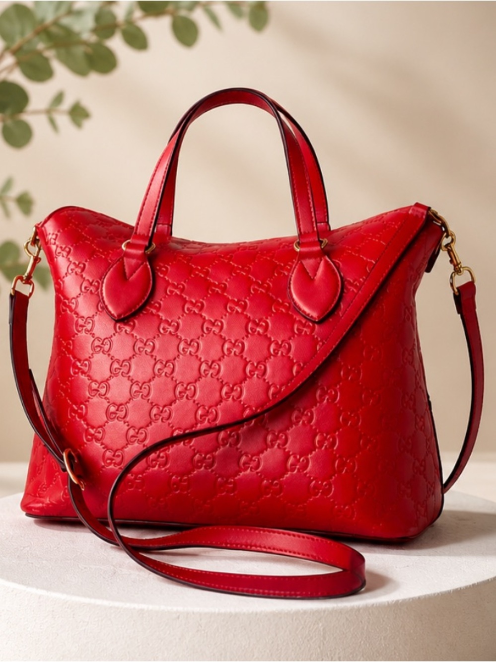 Authentic Gucci Red Leather Tote/ Shoulder Bag.